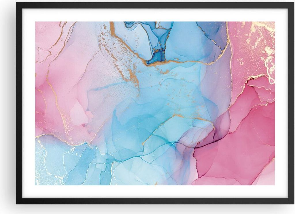 Gerahmtes Poster - Schwarzer Rahmen - Marmor Rosa Türkis - 70x50 cm - Wand Bild - Wanddeko - Wandbilder - Kunstposter - Wandposter - Bilderrahmen ...