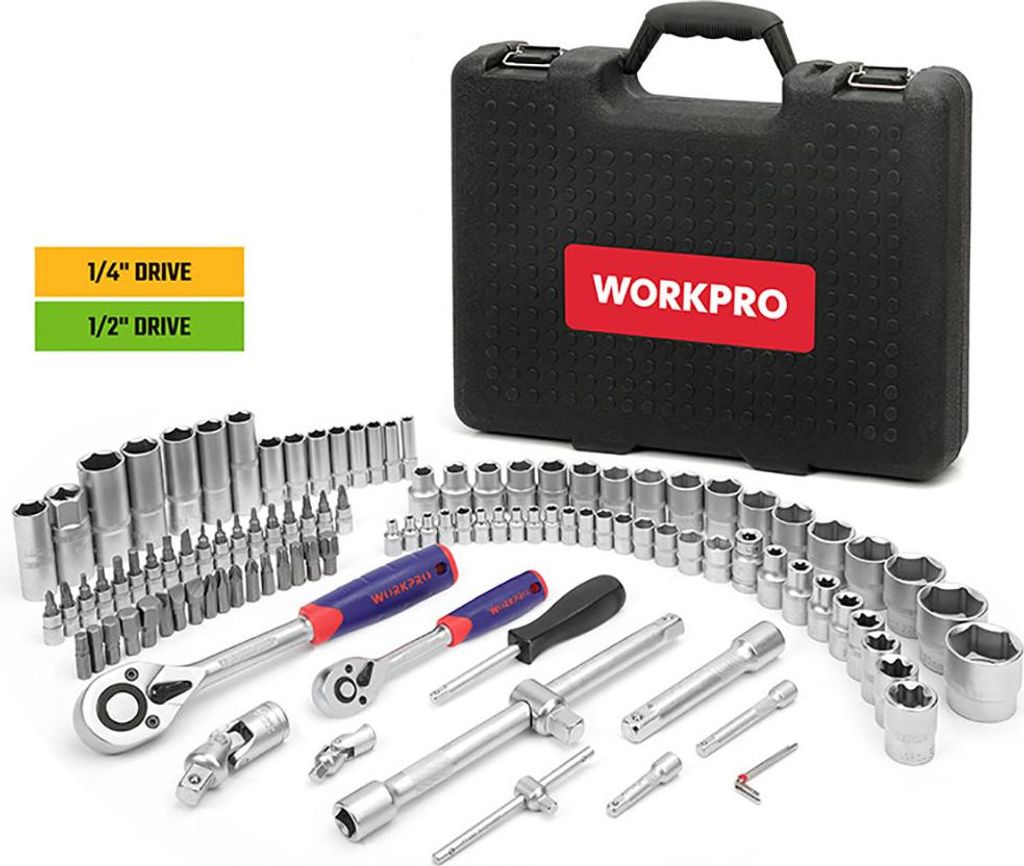 WORKPRO Box de Werkzeuge de Vollkunststoff de 1/2-1/4 Zoll, 108 Stück de 37 x 29 x 29 Zoll.