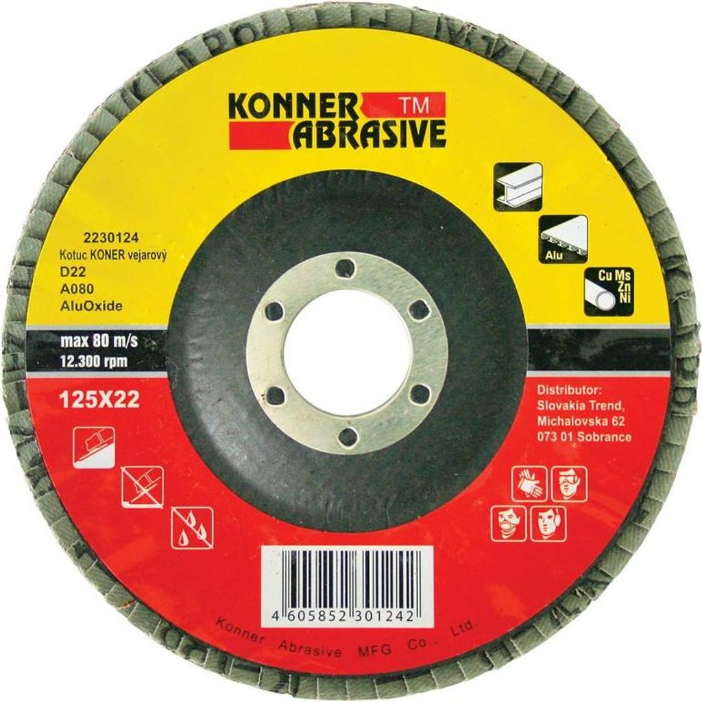Scheibe KONNER D22 115x22 mm, A120, AluOxide, Fächerscheibe, Lamellenscheibe