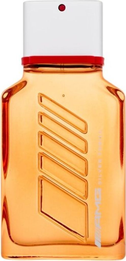 A product shot of a Mercedes Benz AMG Silver Thrill Edp Spray bottle.