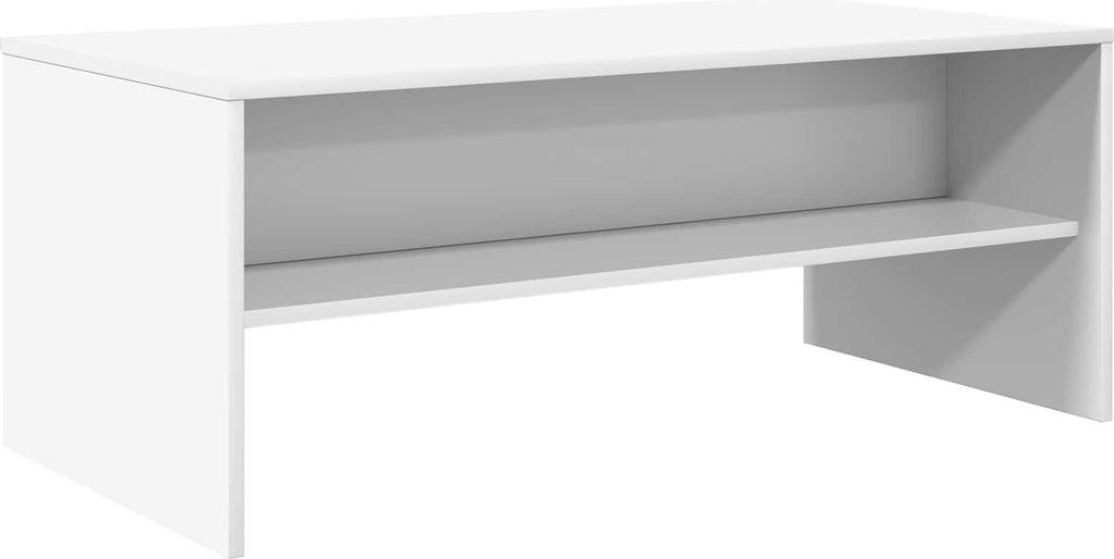 A white coffee table with a shelf underneath, shown from a diagonal angle against a white background.