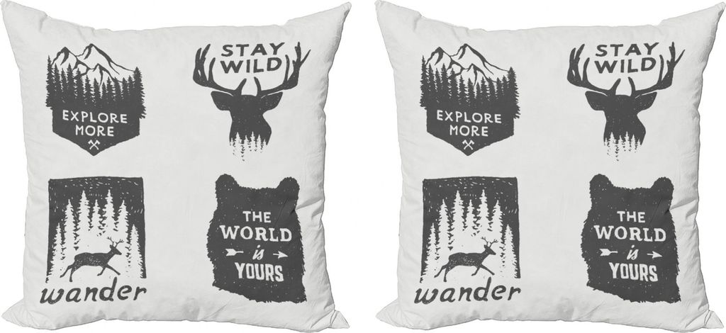 ABAKUHAUS Sprichwort Kissenbezug Set (2Stück), Bleiben Sie wild und Wander, doppelseitiges Digitaldruckdekor mit Reißverschluss, 50 cm, Grau
