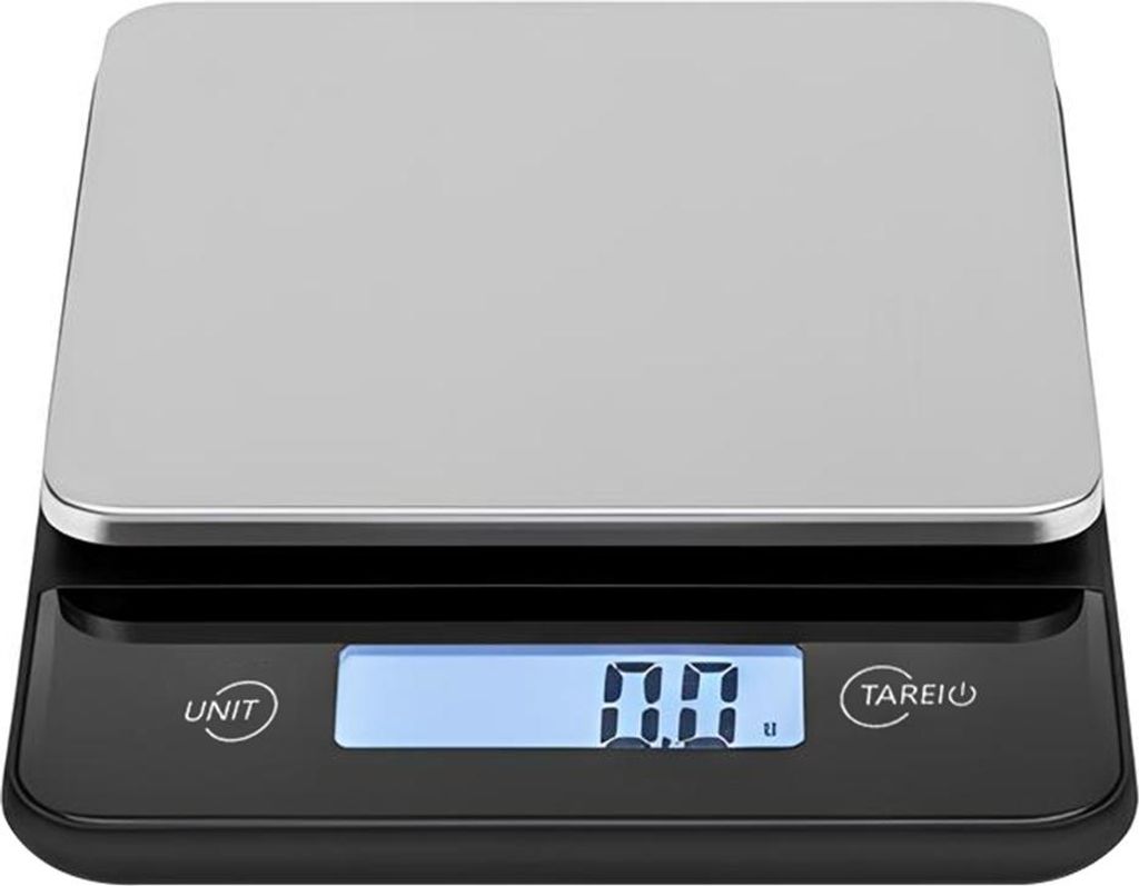 Avizar, Digitale Küchenwaage 5 kg mit Tara für feste und flüssige Zutaten, Schwarz / Silber