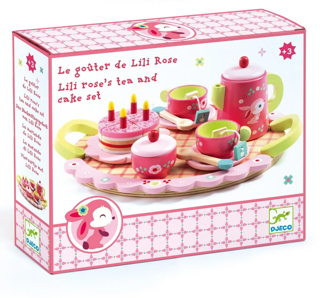 Set anniversaire rose Djeco en bois : gâteau à découper et 6 bougies