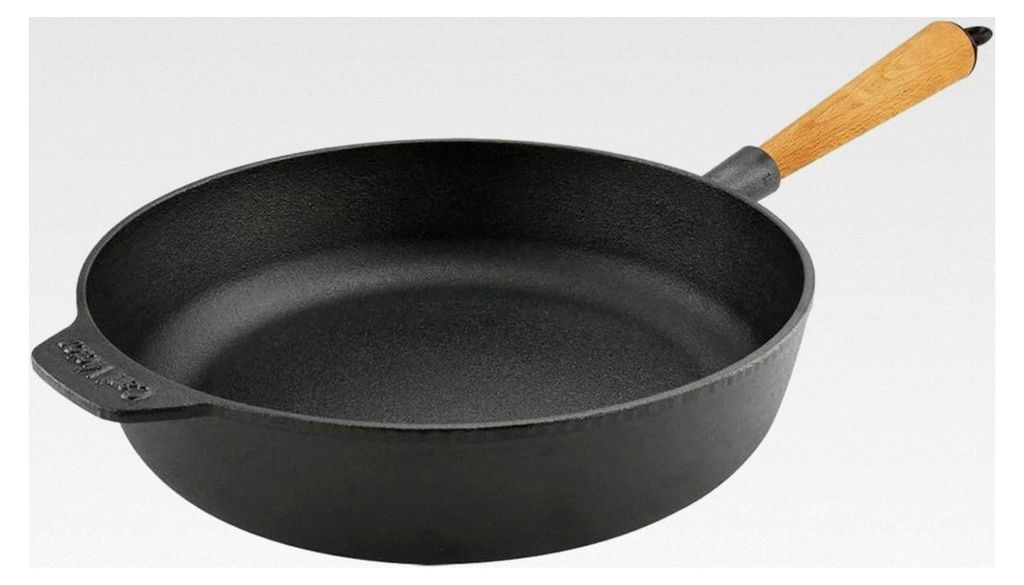 Gusseisen-Bratpfanne 28 cm mit hellem Holzgriff