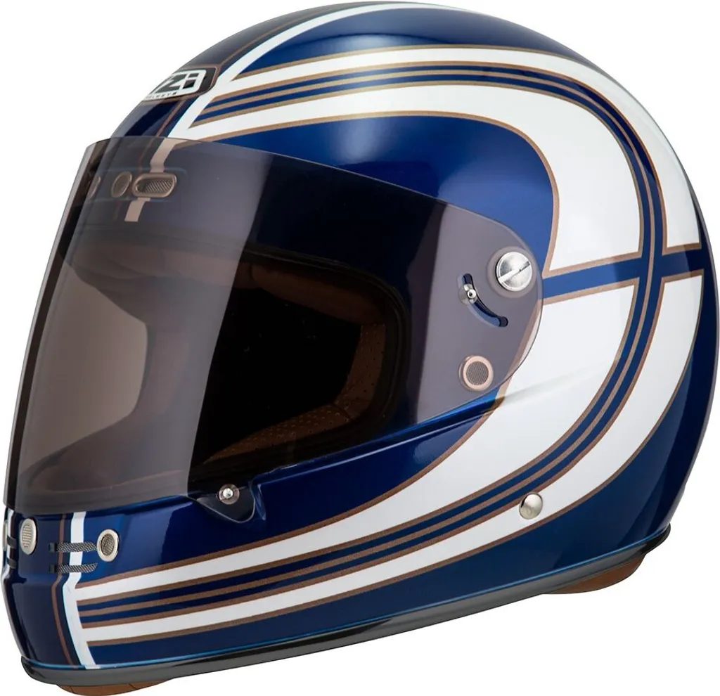 Casque moto intégral vintage Nzi Street Track 4 coloris blanc et bleu