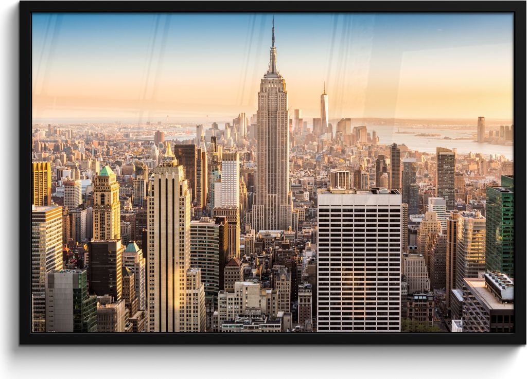 MuchoWow MuchoWow Gerahmtes Poster New York - Nebel - Skyline 90x60 cm - Poster mit zchwarzem Bilderrahmen - Fotorahmen - Foto-Plakat