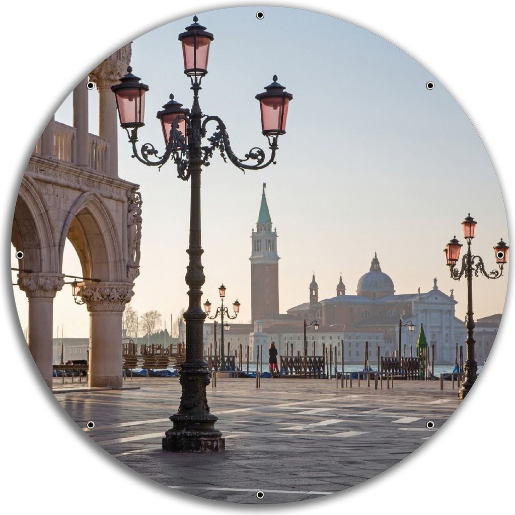 Wallario rundes Outdoor-Poster für Garten oder Balkon, Motiv Venedig - Dogenpalast, Markusplatz und San Giorgio Maggiore II, 60 cm Durchmesser