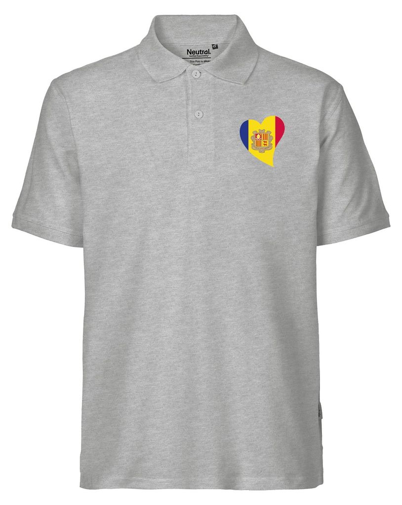 Huuraa Herren Polo Shirt Andora Flagge Herz XXL Sport Grey Bio Baumwolle Fairtrade Poloshirt Geschenkidee