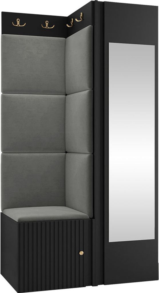 MIRJAN24 Garderoben-Set Orion Ryfel Slim XXVI, Kleiderschrank, Schuhschrank, Kleiderhakenbrett, 7x Paneel 42x42, Spiegel, 6 Kleiderhaken, Metallgri...