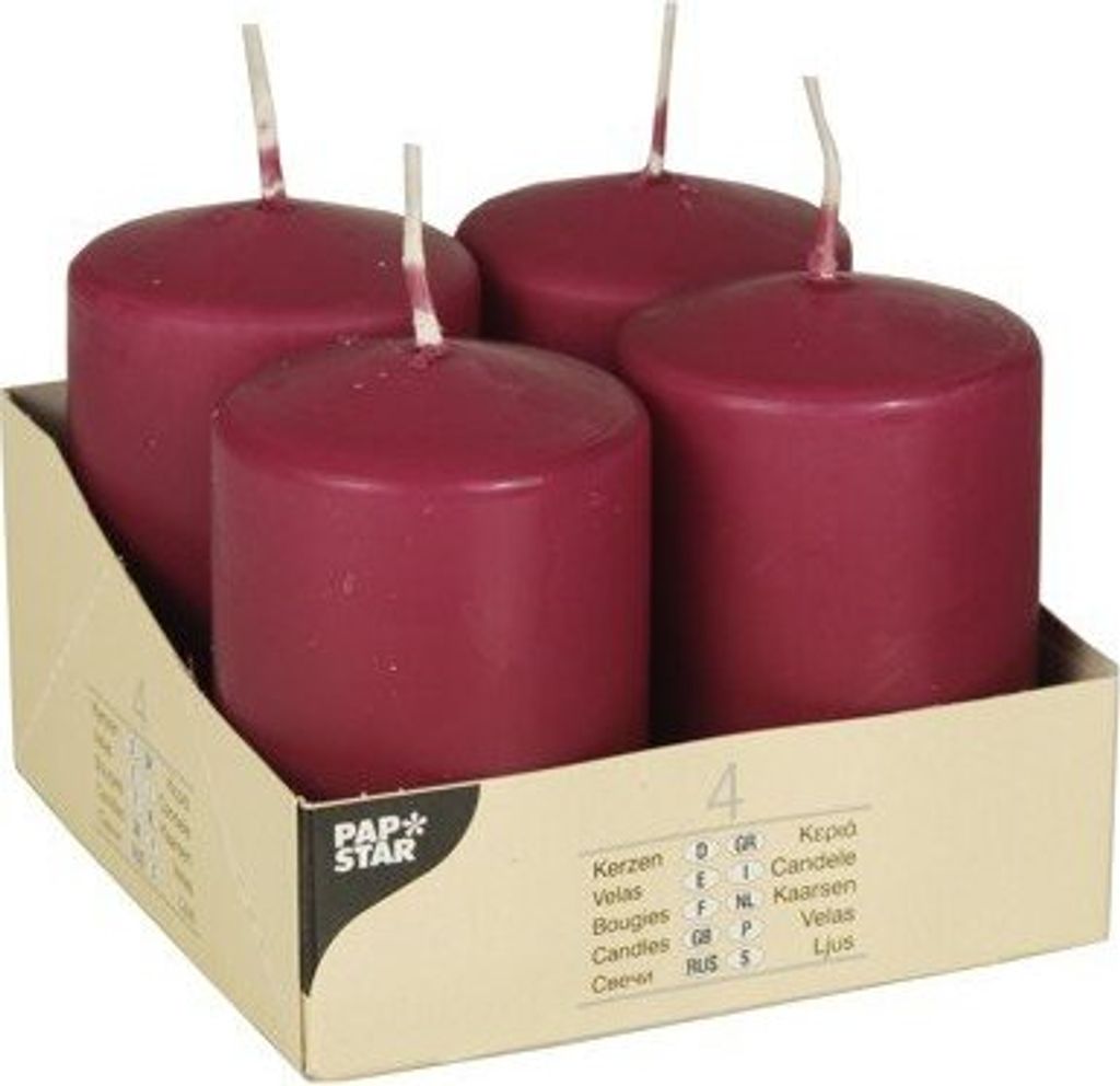 Stumpenkerzen 24 Stück Ø 50 mm 80 mm bordeaux