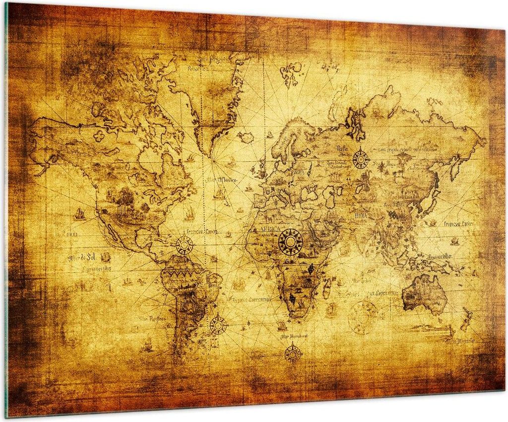 Bilder auf glas - Karte Welt Kontinente - 100x70cm - Glasbilder - Wandbilder - Kunstdruck - zum Aufhängen bereit - Wanddekoration aus Glas - Glas ...