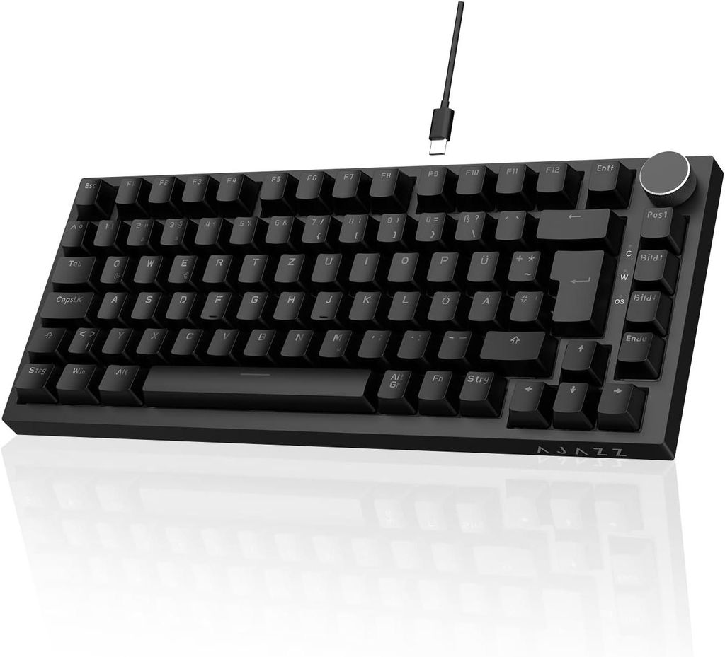 75% Mechanische Tastatur AK820, 82 Tasten Hot-Swap Kabelgebunden, Lautstärkeregler, PBT-Tastenkappen, Gasket-Struktur, 5-Schicht Dämpfung, QWERTZ