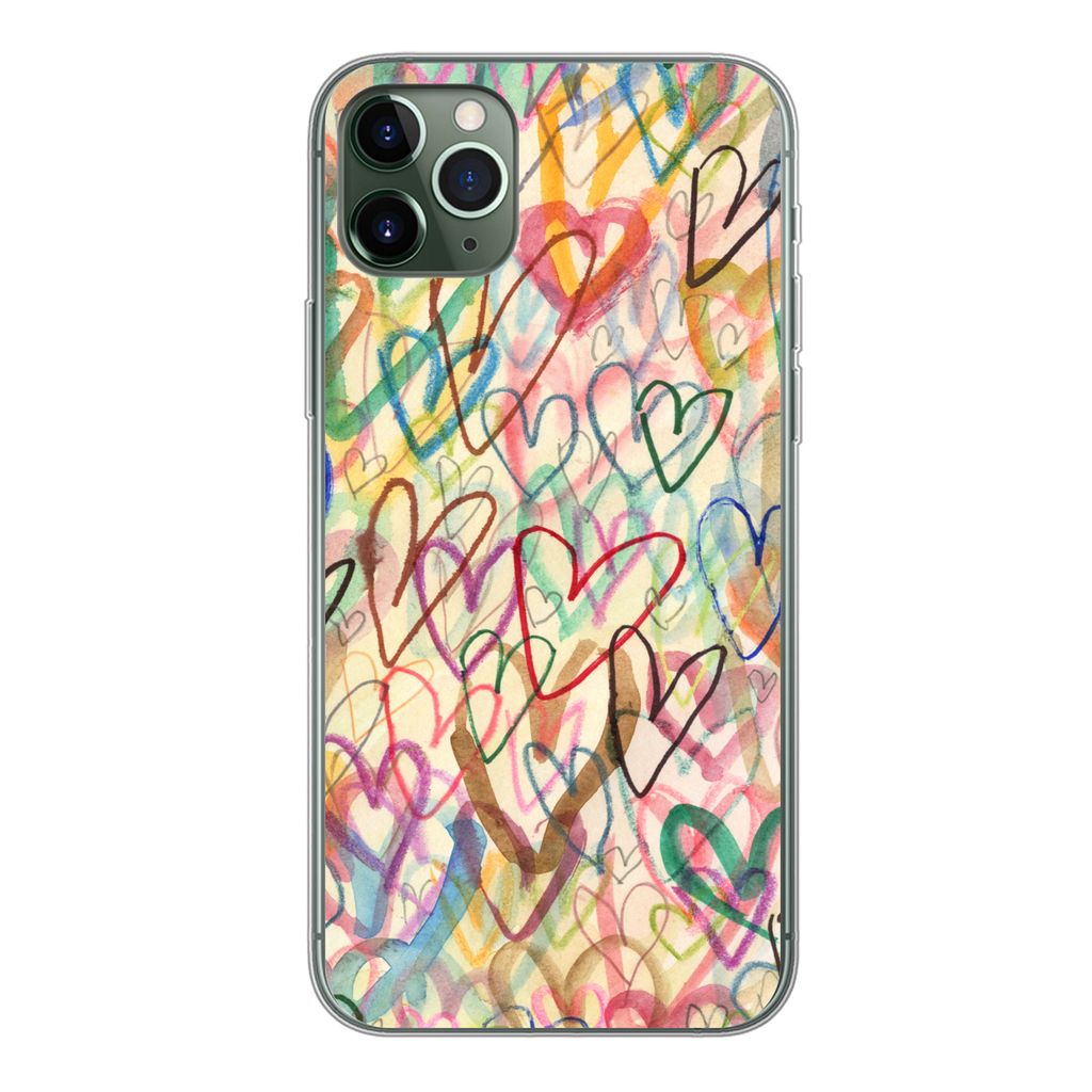 MuchoWow Handyhülle Schutzhülle Hülle für iPhone 11 Pro Max Eine Illustration mit Herzen im Hintergrund Silikon Softcase Handy Hülle - Schutz