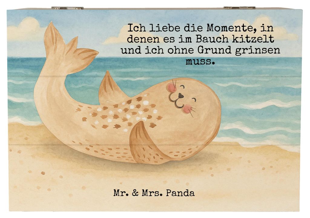 Mr. & Mrs. Panda Box Robbe Liegen Design 22 x 15 cm - Weiß - Geschenk, Truhe, Ostsee, Seehund, Lustige Sprüche, schatztruhe, Holzkiste, Nordsee, ...