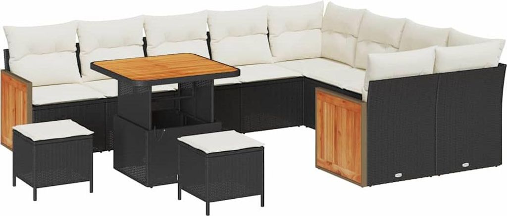 vidaXL Gartensofa-set mit Kissen 13 pcs Schwarz und Creme Poly-Rattan