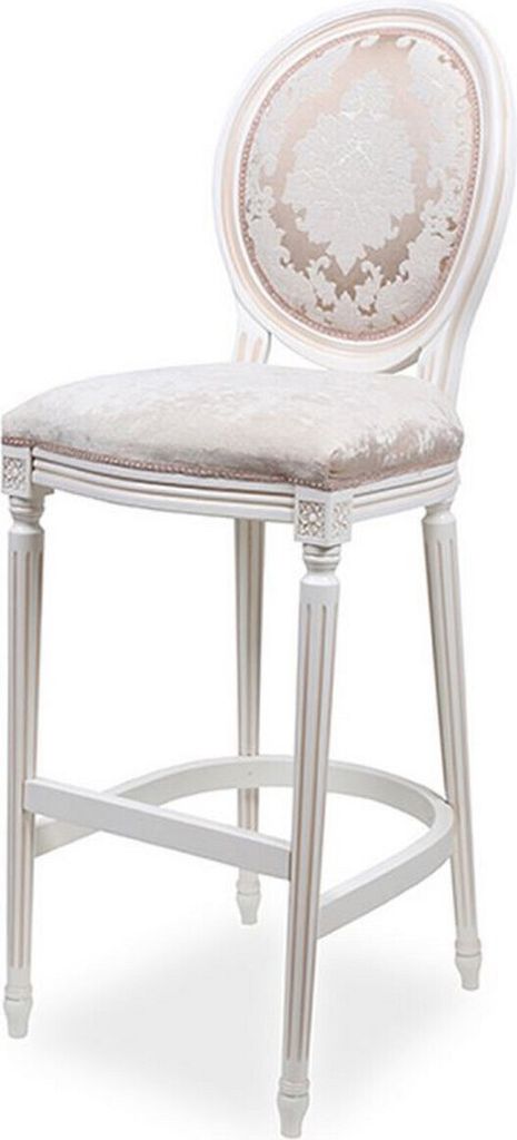 Casa Padrino Luxus Barock Barstuhl Rosa / Weiß - Barockstil Barhocker mit elegantem Muster - Luxus Bar Möbel im Barockstil - Edel & Prunkvoll