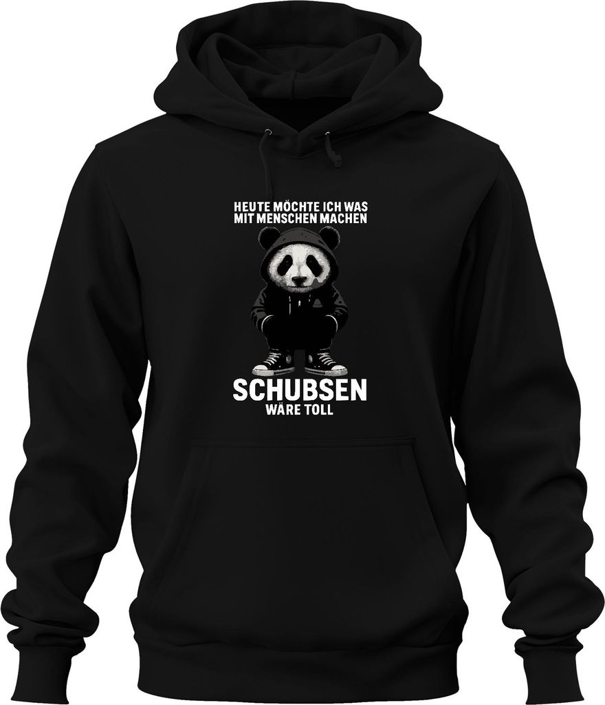 Heute möchte ich mit Menschen was machen Panda sarkastisch lustig Uni Hoodie Kapuzenpullover, Schwarz, XL