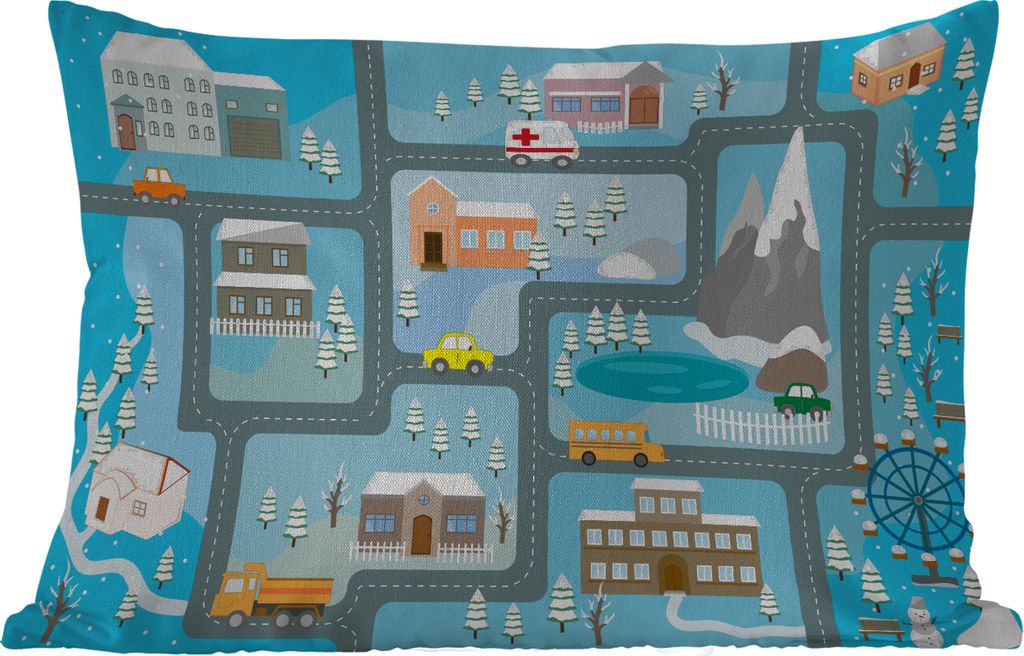 MuchoWow Outdoor Kissen - Krankenwagen - Schnee - Berge - Blau - 50x30 cm - Wetterfest - Lounge Kissen - Sofa kissen - Wohnzimmer Dekoration