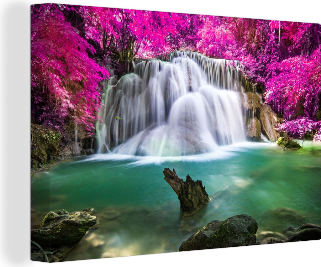 OneMillionCanvasses - Leinwandbilder - 150x100 cm, Wasserfall - Rosa - Bäume, Wandbilder Kunstdruck Wanddekoration - Foto auf Leinwand - Gemäld...