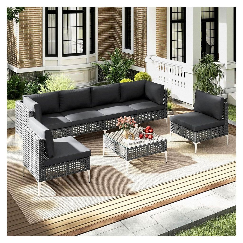 Lounge Möbel für den Außenbereich, Rattan Gartenlounge mit Tisch und Kissen, flexibel kombinierbar, Gartenmöbel Set, Balkonmöbel, Terrassenmö...