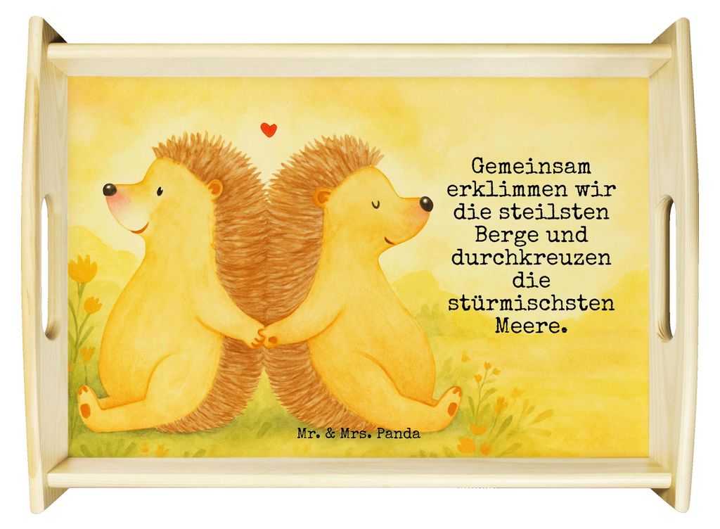 Mr. & Mrs. Panda tablett aus holz Igel händchenhaltend Design - Weiß - Geschenk, glücklich, Verknallt, Servier, Hand in Hand, Sofa, Lieblingsmen...