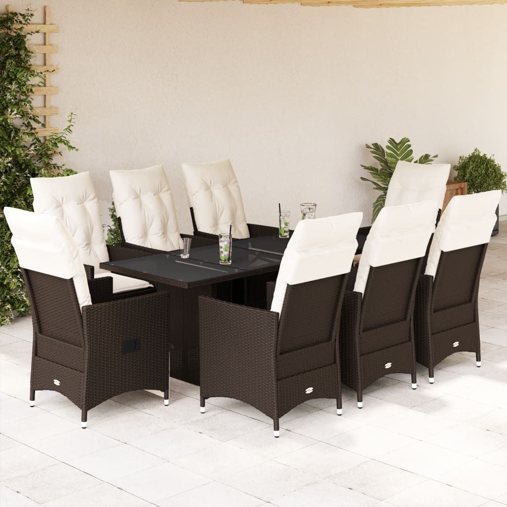 "Rabatt" 9-tlg. Garten-Essgruppe - mit tishe & Stuhl - mit Kissen Braun Poly Rattan - Lounge-Dining set CC10768