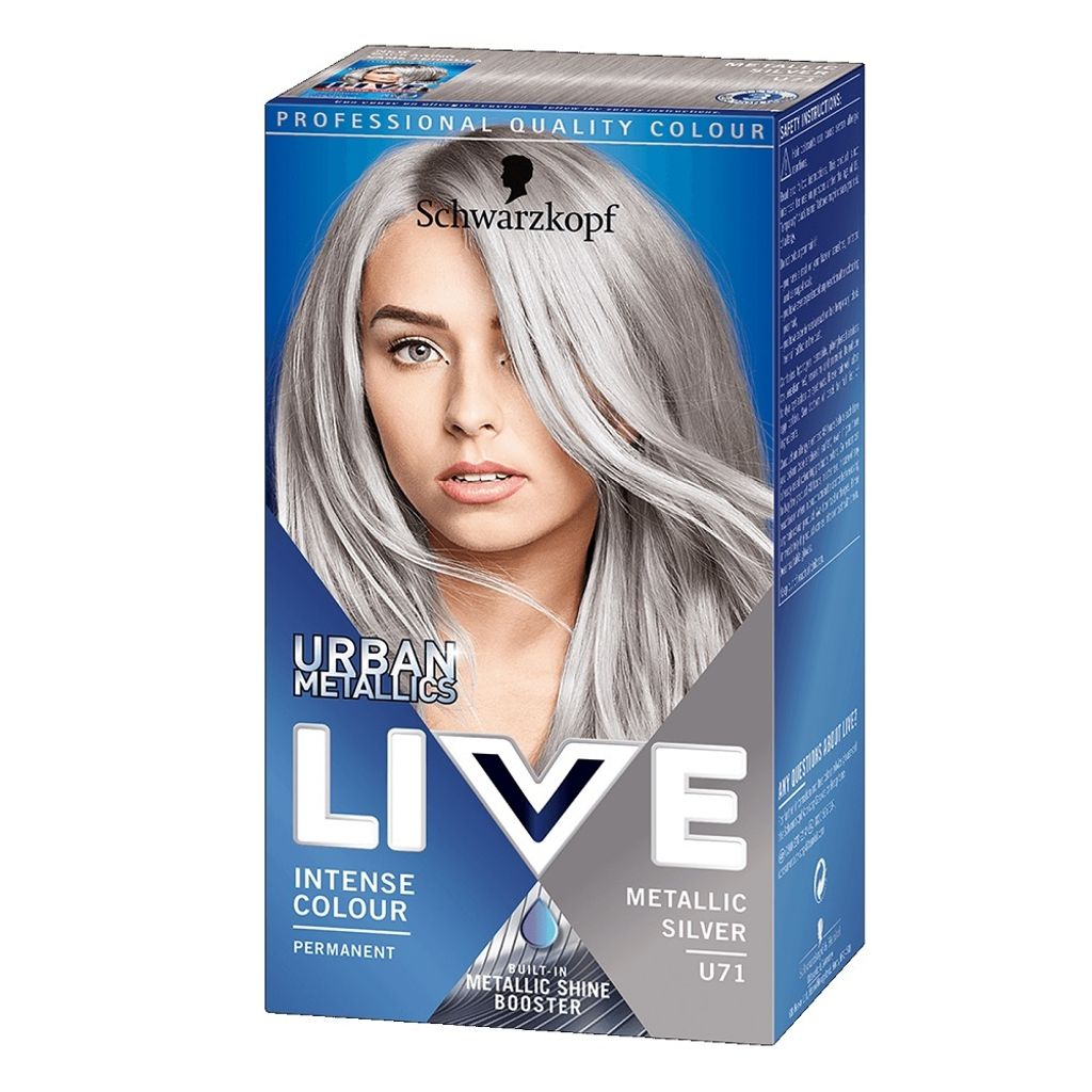 A box of Schwarzkopf Live Urban Metallic hair dye in Metallic Silver.