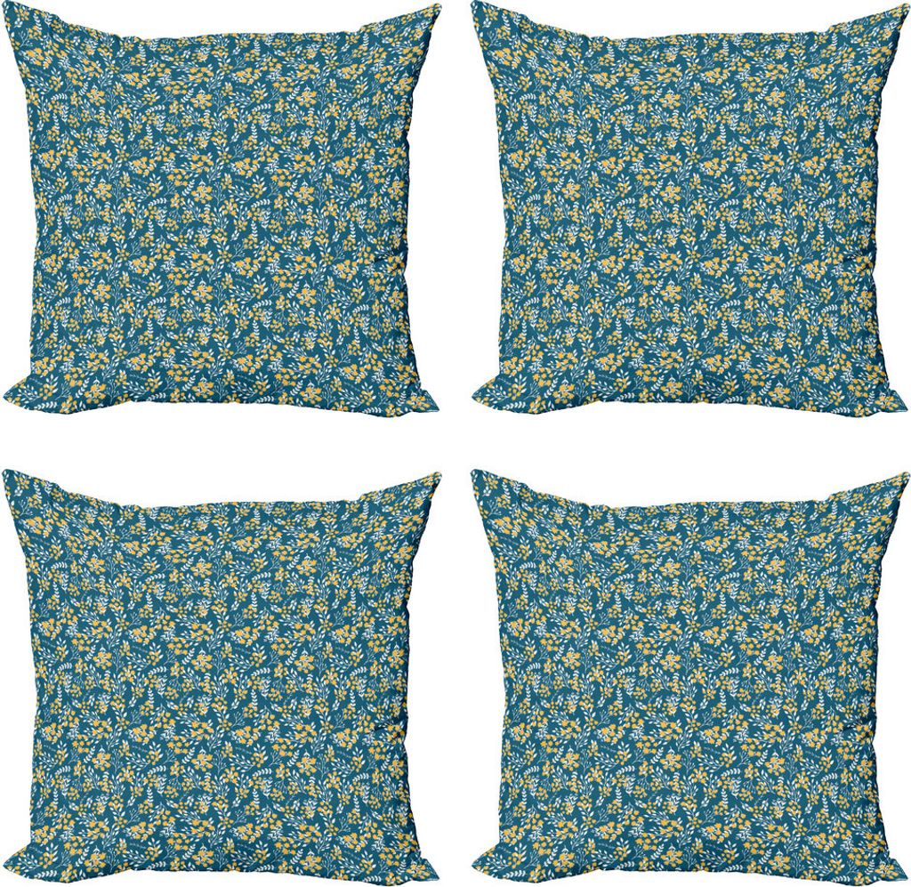 ABAKUHAUS Garten Kissenbezug Set (4 Stück), Blumen-Blumenstrauß Botanical, Moderner Doppelseitiger Digitaldruck, 50 cm x 50 cm, Erde Gelb Petrol ...