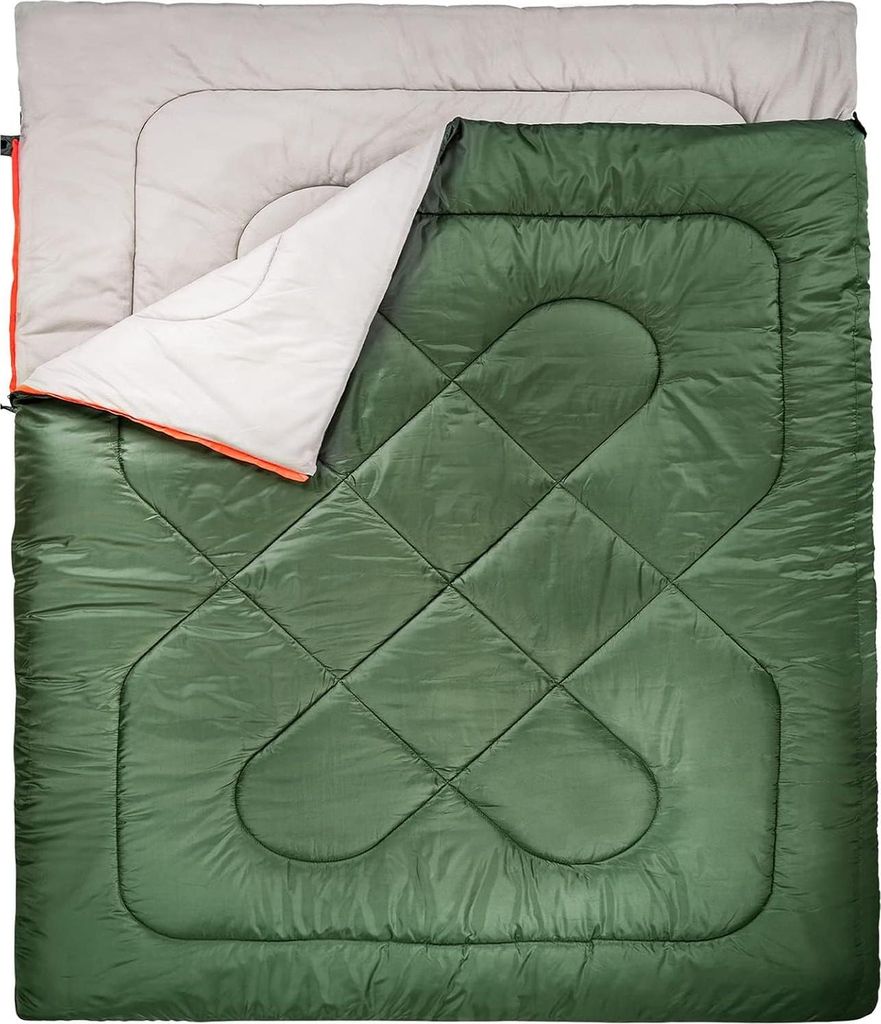 Amazon Basics Rechteckig Schlafsack für kaltes Wetter, zum Camping und Wandern, Queensize-Größe zwei Personen, Double, olivgrün