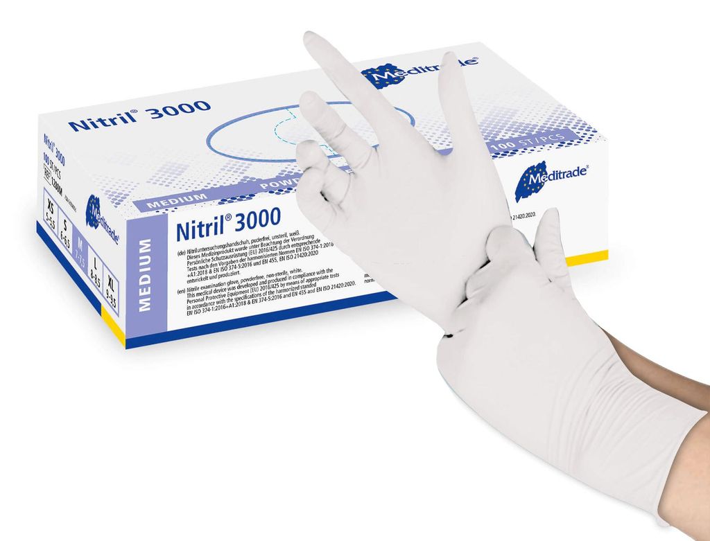 Meditrade Nitril 3000 Untersuchungshandschuhe weiß Gr. M Produktbild 