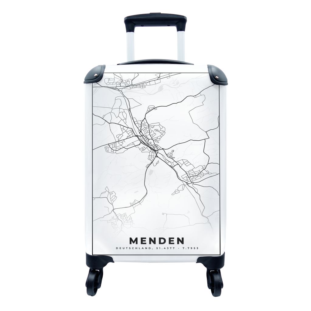 MuchoWow Koffer Handgepäck Trolley Rollkoffer Kleine Reisekoffer mit 4 Rollen - Menden - Karte - Stadtplan - Cabin Size < 55x40x23 cm & 55x40x20...