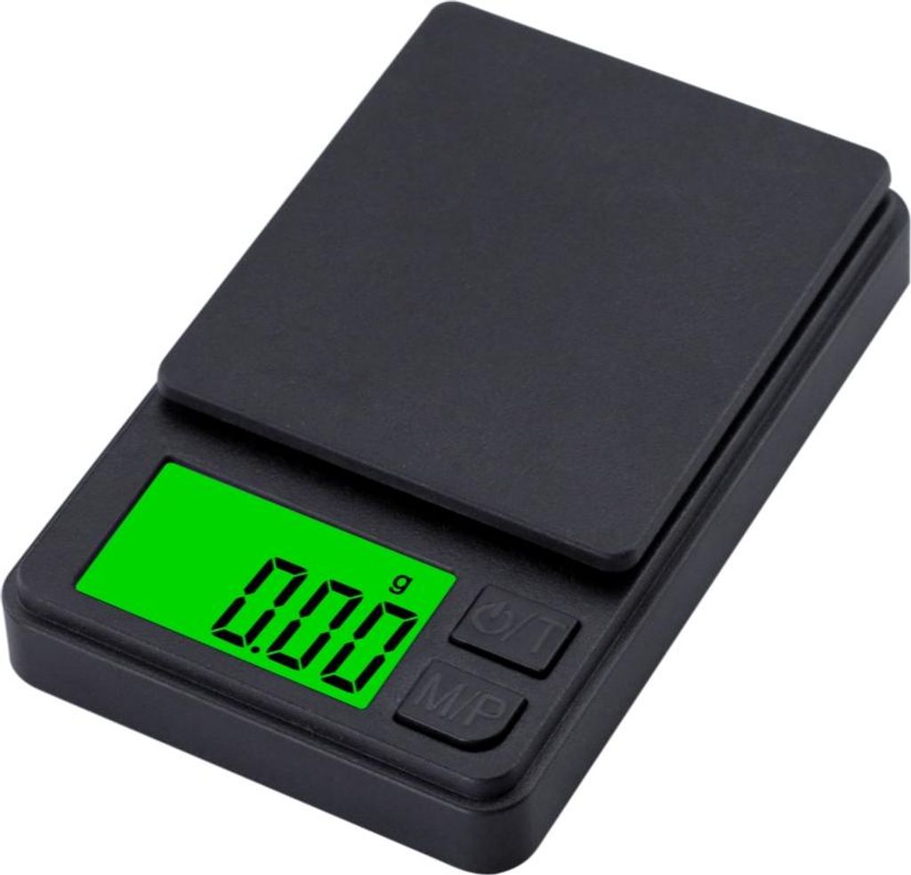 A black digital scale with a green display showing '0.00 g'.