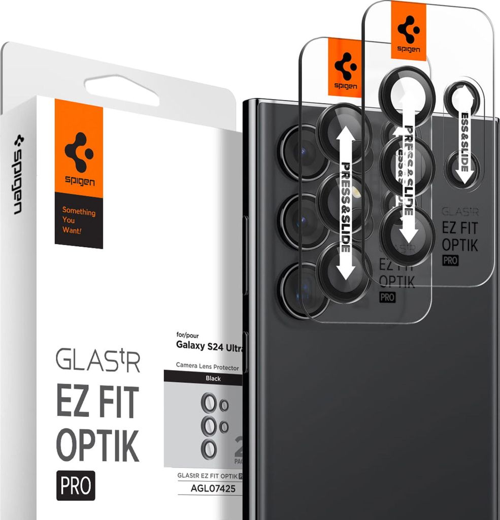 A product box and a smartphone with camera lens protectors being applied.