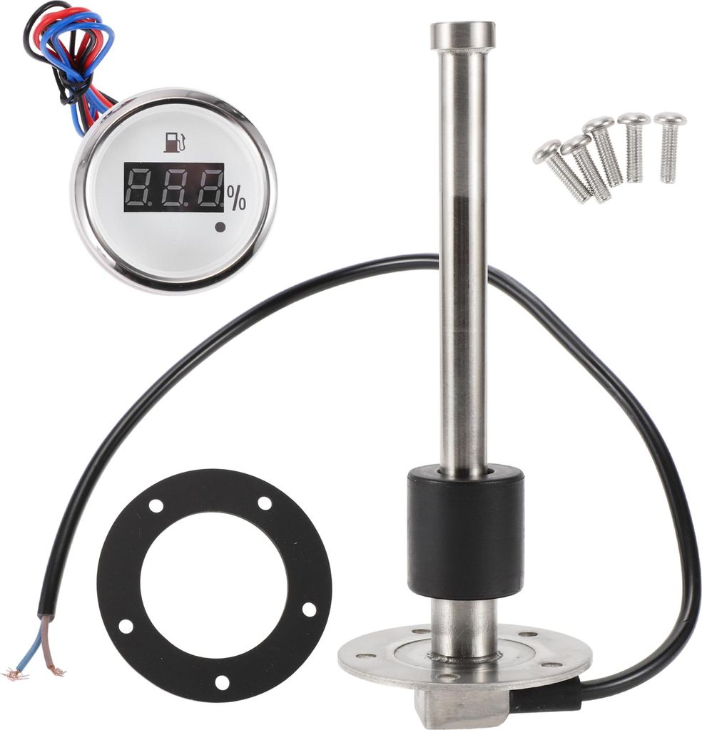 1 Set Kraftstoffstandsensor mit Kraftstoffanzeige Boot-Kraftstoff-Sendeeinheit Marine-Kraftstoff-Sendeeinheit Metall Silberton Weiß 0-190 Ohm 180mm