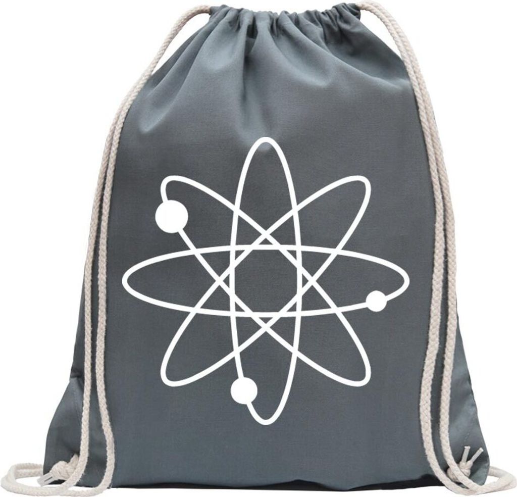 Kiwistar - Turnbeutel - stahlgrau - Atom Symbol Zeichen - Fun Rucksack Sport Beutel Gymsack Baumwolle mit Ziehgurt