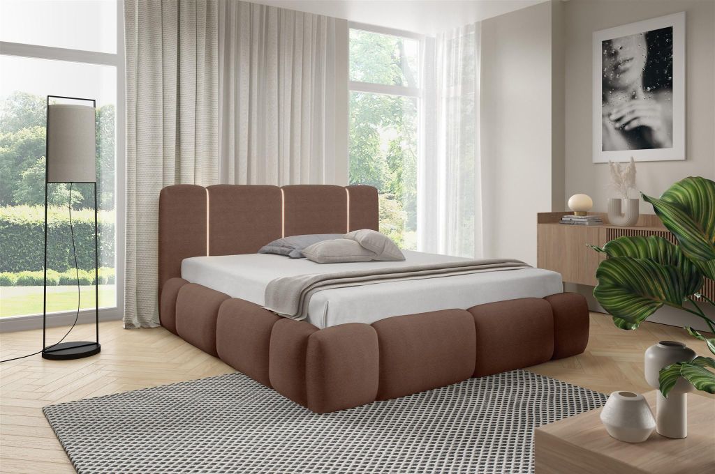 Polsterbett Schlafzimmerbett SPRINGS Komplettset 180x200cm in Stoff Lambi Braun