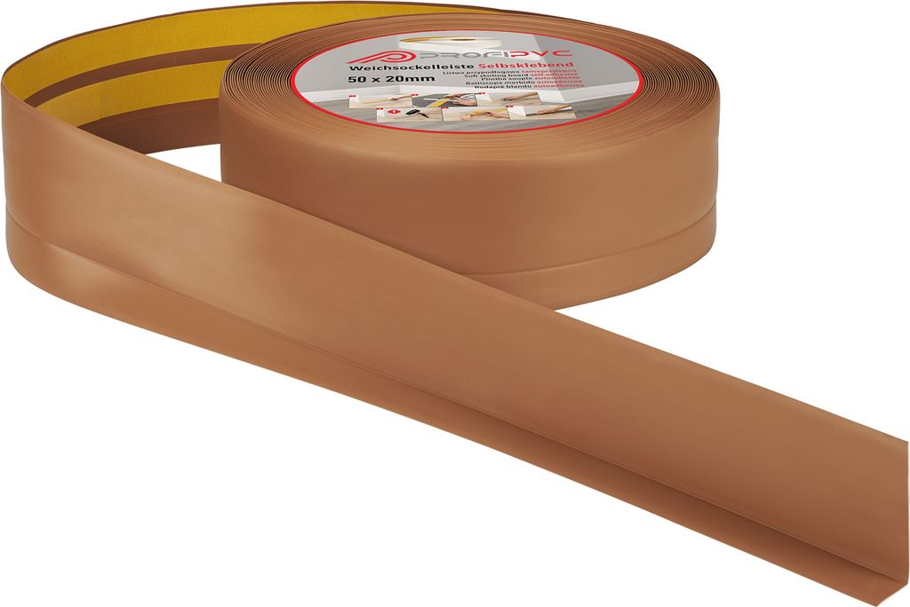 ProfiPVC Weichsockelleiste PVC 50x20mm 25 Meter selbstklebende Bodenleiste Knickleiste weiche Sockelleiste, Bernsteinfarbe