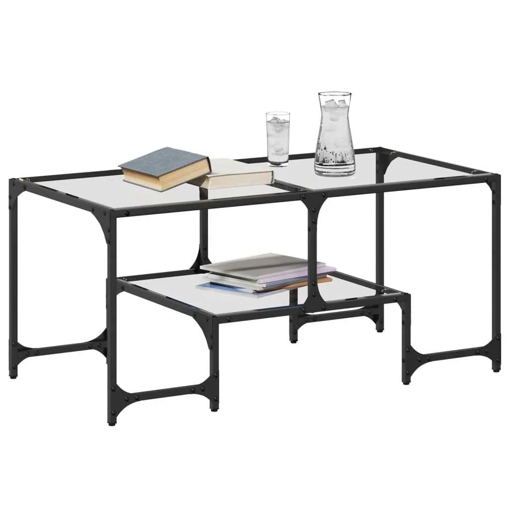 VidaXL Set Di 2 Tavolini In Vetro Trasparente E Acciaio, 98x50x41 Cm, Moderni Per Soggiorno E Salotto