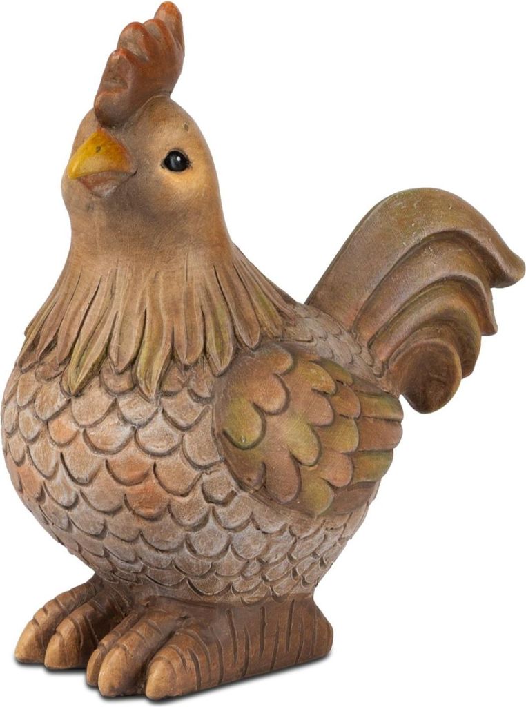 Dekofigur Hahn H. 19cm creme braun aus Kunststein Formano F26