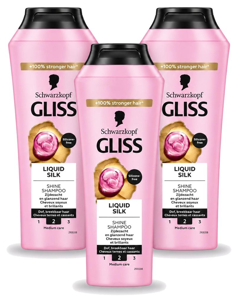 3 x Schwarzkopf Gliss Liquid Silk Shampoo voor glanzend Productafbeelding 