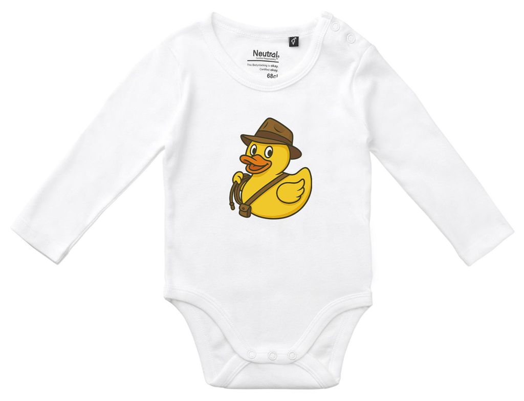 Huuraa Baby Body Quietscheente Abenteurer Gummiente Entdecker 62 White Baumwolle Fairtrade Langarmbody Geschenkidee