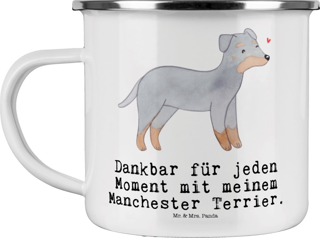 Mr. & Mrs. Panda Emaille Becher Manchester Terrier Moment - Weiß - Geschenk, Tasse, Teetasse, Haferl, metallbecher