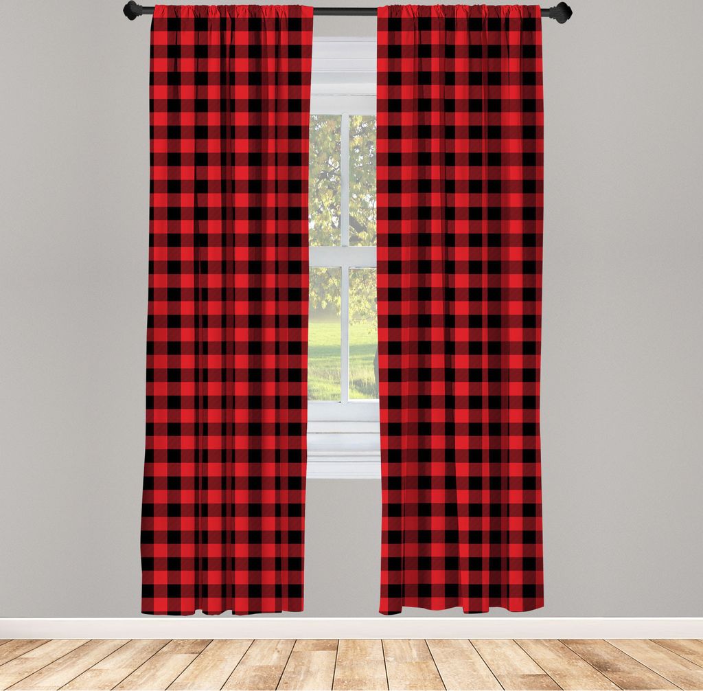 ABAKUHAUS Plaid Vorhänge, Gardinen, Holzfäller-Mode Buffalo Style Checks Muster Retro-Stil mit Raster-Zusammensetzung, 2 Stück 75 x 225 cm, , Or...