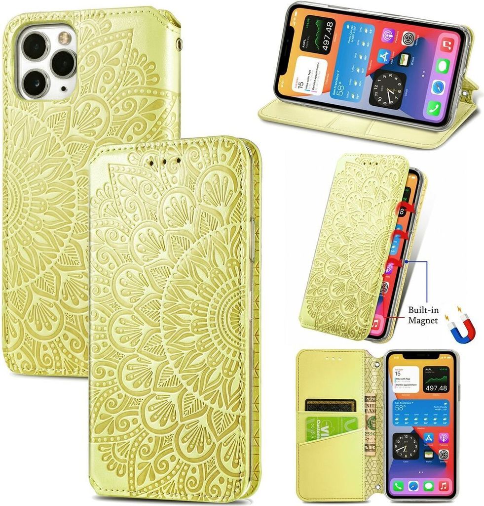 König Design Hülle kompatibel mit Apple iPhone 12 Pro Max Kunstleder Handyhülle - Handy Case Gelb