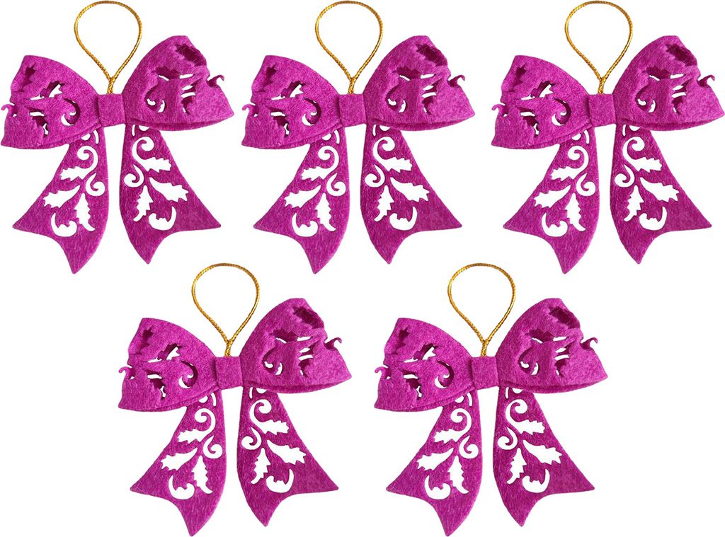 5 Stücke Weihnachtsbaum Bogen Anhänger Helle Farbe Ausgehöhlte Design DIY Weihnachtsbaum Hängende Dekorationen Rose Rot