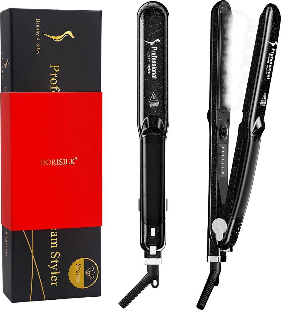 OKWISH Lockenstäbe Lockenwickler Curling-Maschine Glätteisen 2 in 1 zum Glätten und Locken LED-Anzeige Einstellbarer Temperatur Haar Straightener