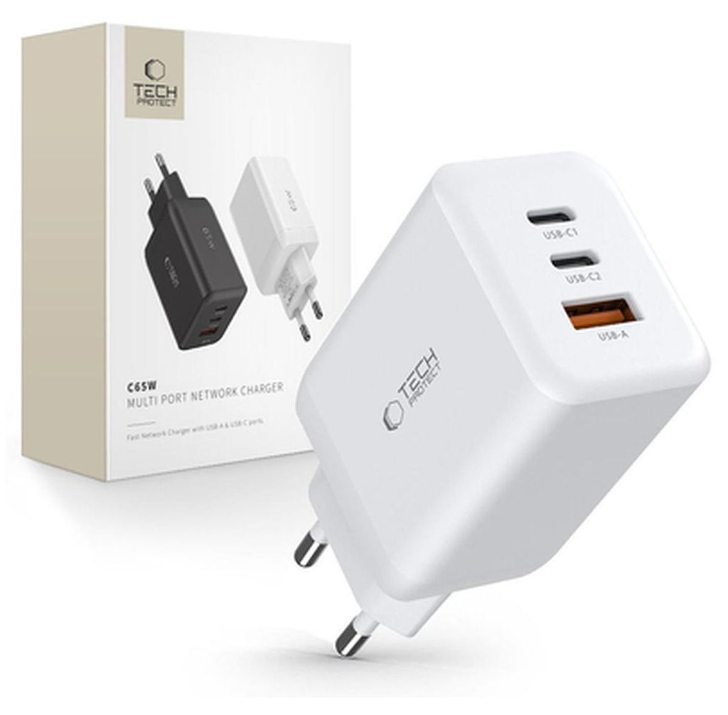 Tech-Protect C65W Caricatore di rete a 3 porte Pd65W/Qc3.0 Immagine del prodotto 