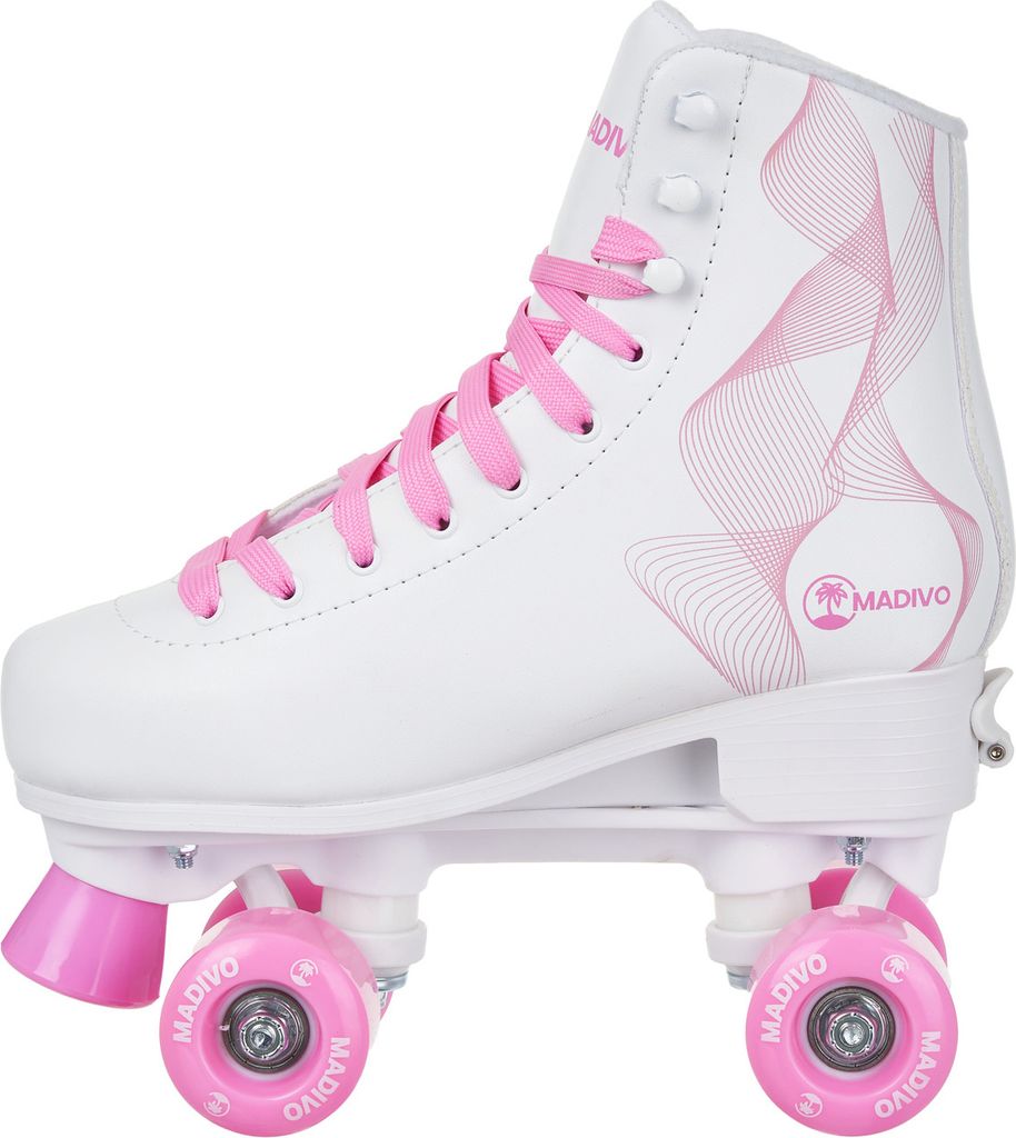MADIVO SWIRL Damen Klassische Retro Rollschuhe | Verstellbare Größe | ABEC7 Kugellager | Weiß Rosa Mädchen Classic Roller Skates | Größe: 39-42