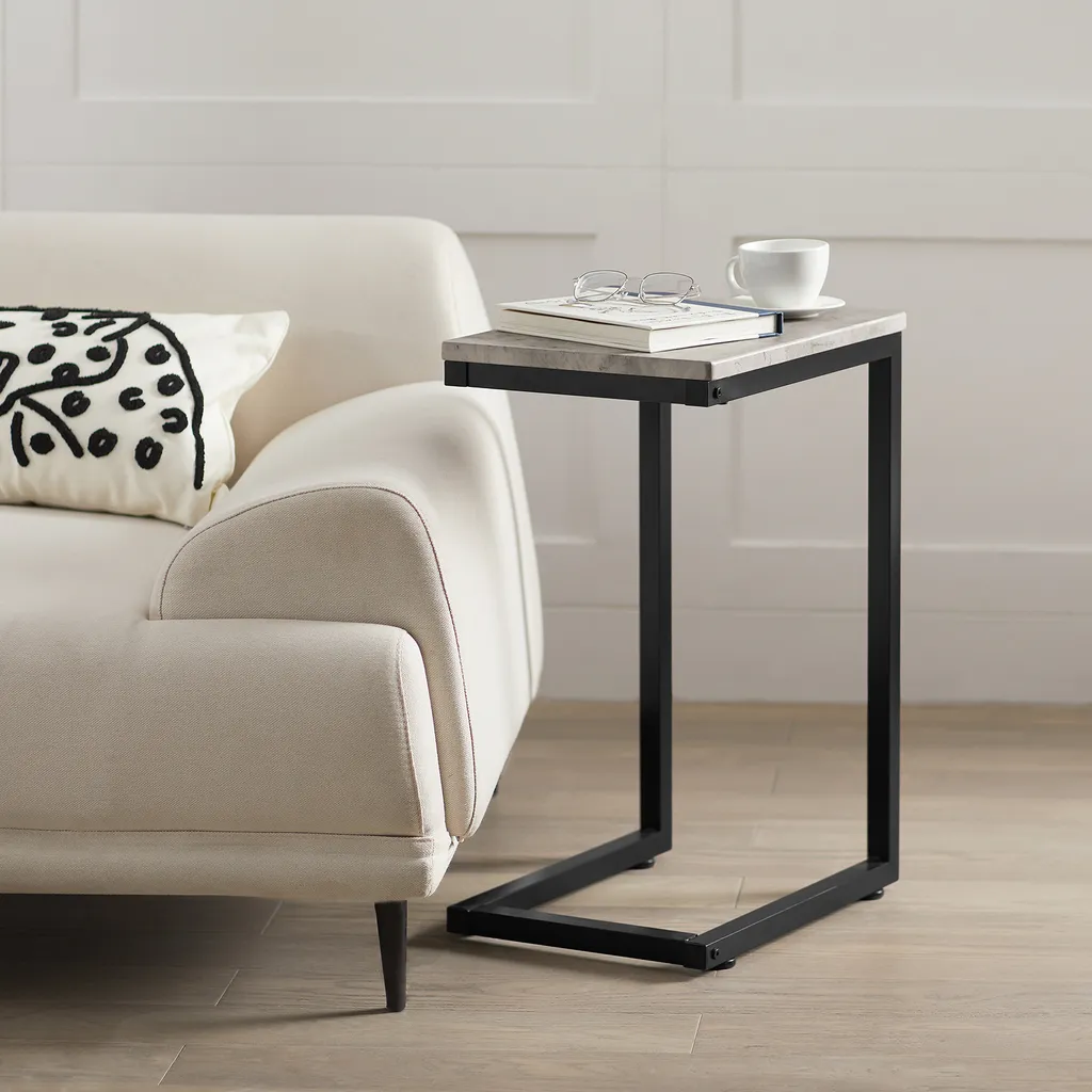 Table basse d'appoint bout de canapé gris clair pour ordinateur